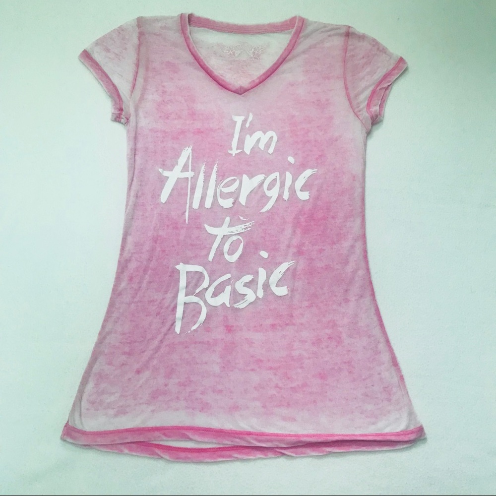 “I’m allergic to basic” pink graphic t-shirt